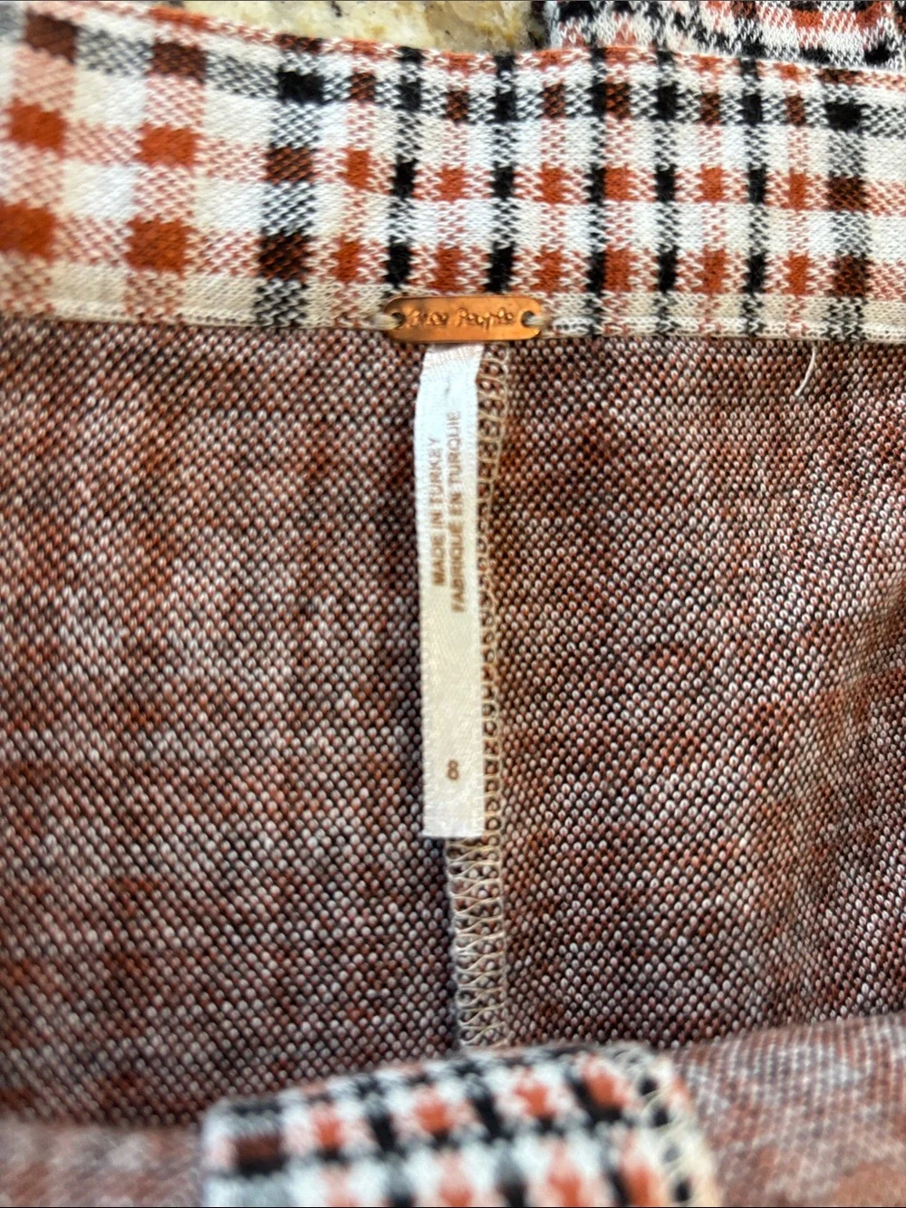Free People Rust and Cream Plaid Pants